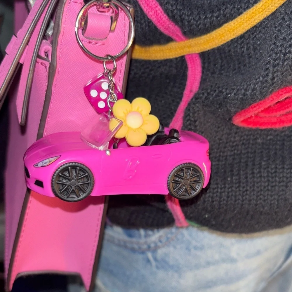 Barbie Pink Convertible Car Keychain Purse Charm